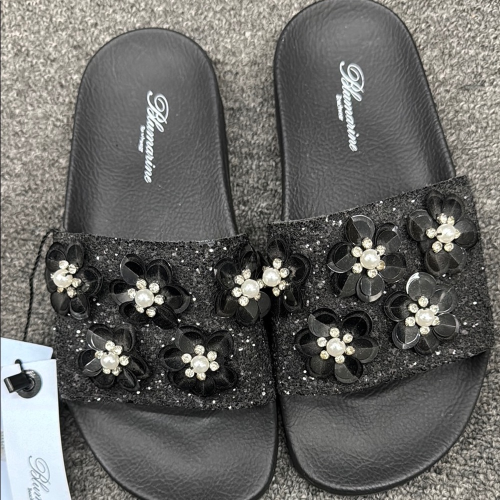 Blumarine Black Floral Women's Slides
